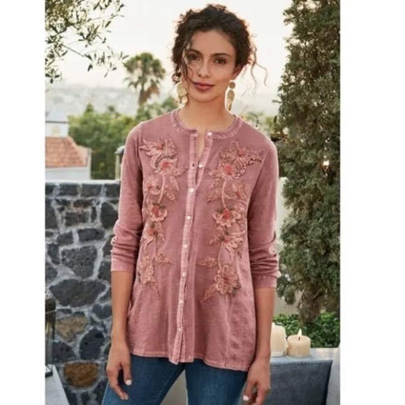 NWT Soft Surroundings Women’s L'Enchanté Floral Embroidered Blouse Rose PM - Picture 13 of 16